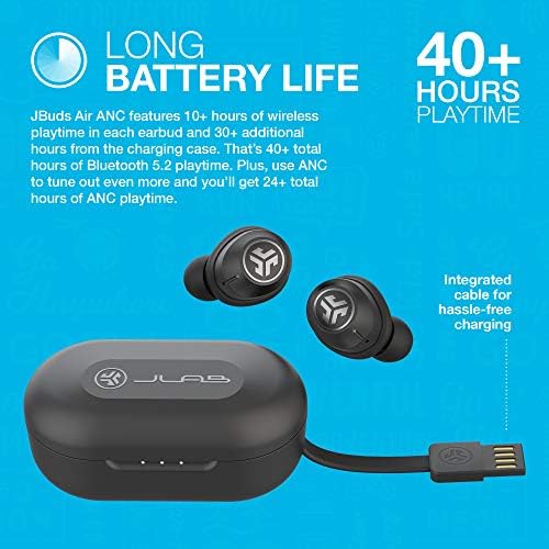 Jlab jbuds air anc true true אלחוטית אוזניות Bluetooth | שחור | ביטול רעש פעיל | מצב סרטי חביון נמוך | Connect